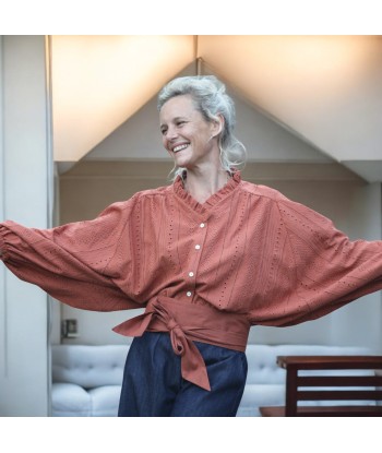 Blouse Miléna - broderie géométrique terracotta store