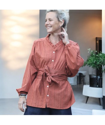 Blouse Miléna - broderie géométrique terracotta store