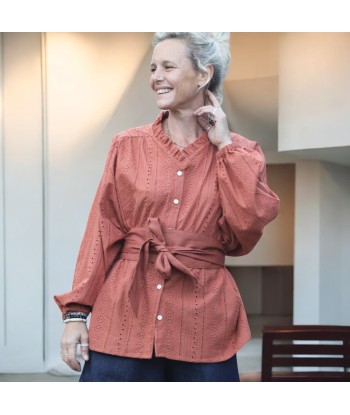 Blouse Miléna - broderie géométrique terracotta store