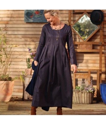 Robe Alexandra - armuré de coton/viscose marine plumetis or En savoir plus