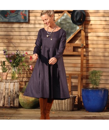 Robe Louise - armuré de coton/viscose marine plumetis or sur le site 