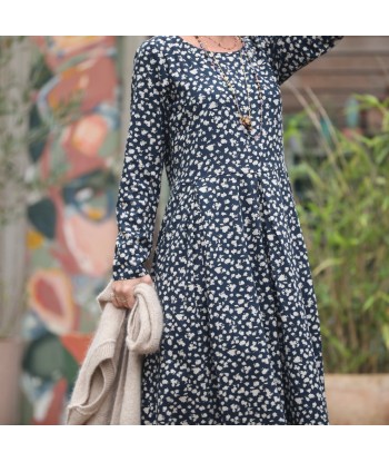 Robe Louisa - viscose/lin fleuri marine les ctes