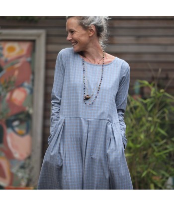 Robe Louisa - Tartan de coton bleu/camel 50-70% off 