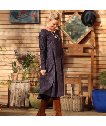 Robe Louise - armuré de coton/viscose marine plumetis or sur le site 