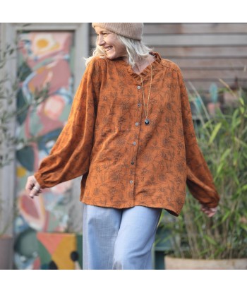 Blouse Miléna - double gaze de coton fleuri camel brillant des détails fins