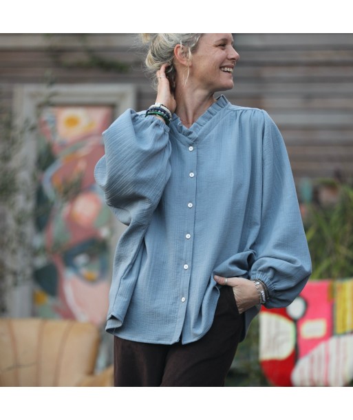 Blouse Miléna - piqué de coton bleu doux prix pour 