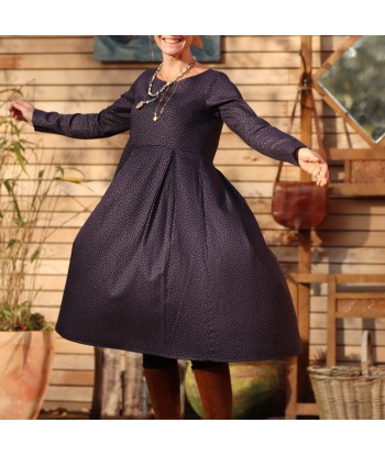 Robe Louise - armuré de coton/viscose marine plumetis or sur le site 