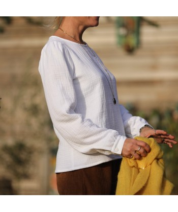 Blouse Amarante - triple gaze de coton blanche soldes