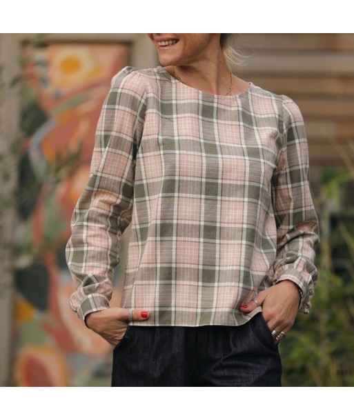 Blouse Amarante - Tartan kaki/rose Dans la société mordern