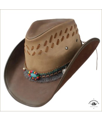 Chapeau de Cowboy Cuir Marron Femme pas cheres