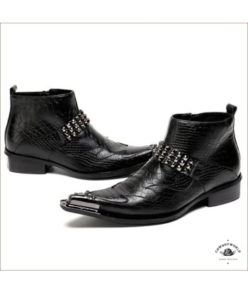 Bottines Cowboy Noires Motifs Gravés hantent personnes