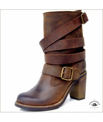 Bottines Cowboy Femme Cuir Marron solde