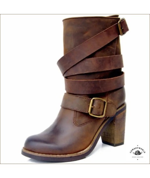 Bottines Cowboy Femme Cuir Marron solde