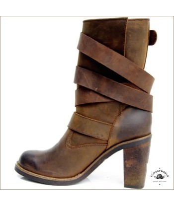 Bottines Cowboy Femme Cuir Marron solde