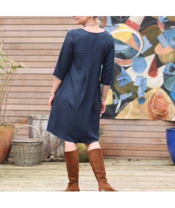 Robe Théa - sergé de viscose bleu marine Paris Déstockage Promo