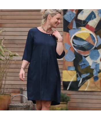 Robe Théa - sergé de viscose bleu marine Paris Déstockage Promo