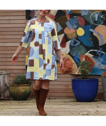 Robe théa - coton stretch graphique ciel-jaune pas cher