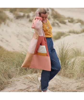 Veste Kimono patchwork Aiko en lin "coucher de soleil" doublure rose boisé Découvrez la collection