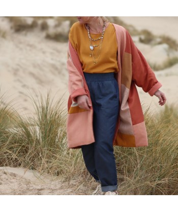 Veste Kimono patchwork Aiko en lin "coucher de soleil" doublure rose boisé Découvrez la collection