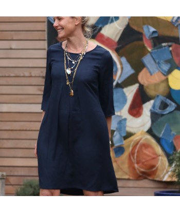 Robe Théa - sergé de viscose bleu marine Paris Déstockage Promo