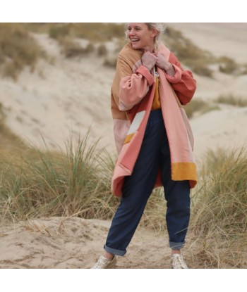 Veste Kimono patchwork Aiko en lin "coucher de soleil" doublure rose boisé Découvrez la collection