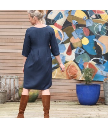 Robe Théa - sergé de viscose bleu marine Paris Déstockage Promo