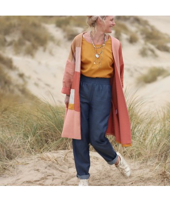 Veste Kimono patchwork Aiko en lin "coucher de soleil" doublure rose boisé Découvrez la collection