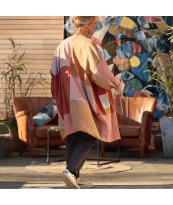 Veste Kimono patchwork Aiko en lin "coucher de soleil" doublure rose poudré commande en ligne