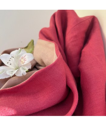 Veste Kimono Aiko en lin cerise/lin rose poudré en linge