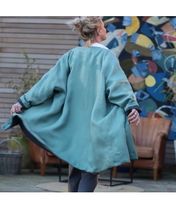 Veste Kimono Aiko en vert tendre/lin gris ardoise rembourrage situé sous