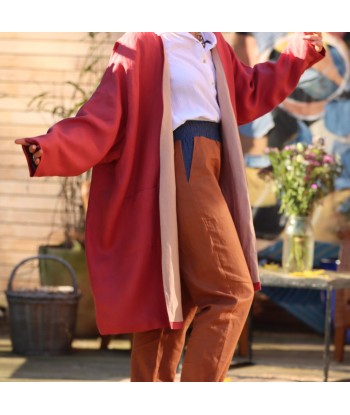 Veste Kimono Aiko en lin cerise/lin rose poudré en linge