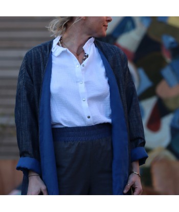 Veste Kimono Aiko en jean coton/lin indigo shop