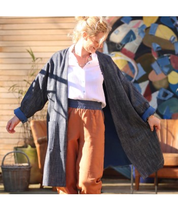 Veste Kimono Aiko en jean coton/lin indigo shop