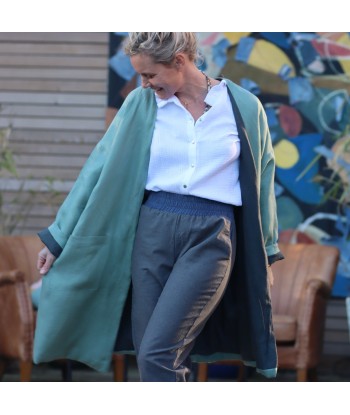 Veste Kimono Aiko en vert tendre/lin gris ardoise rembourrage situé sous