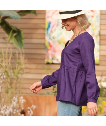 Blouse Noémie - lin aubergine Livraison rapide