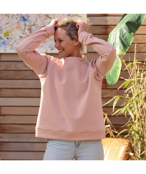 Sweat Maé - col haut rose brillant des détails fins