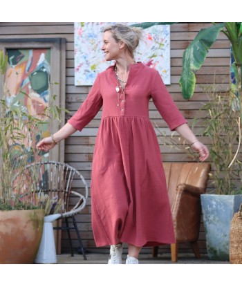 Robe Aline - double gaze de coton terracotta rosé le des métaux précieux