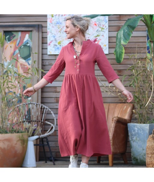 Robe Aline - double gaze de coton terracotta rosé le des métaux précieux