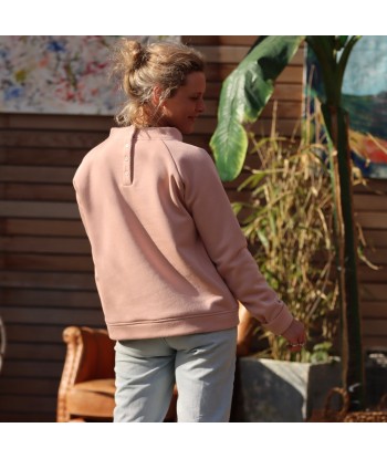 Sweat Maé - col haut rose brillant des détails fins