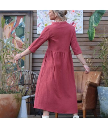 Robe Aline - double gaze de coton terracotta rosé le des métaux précieux