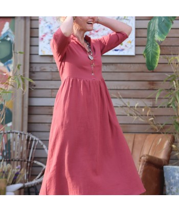 Robe Aline - double gaze de coton terracotta rosé le des métaux précieux