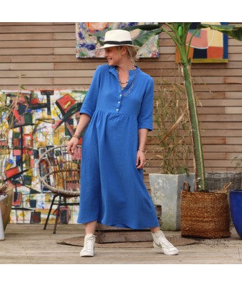 Robe Aline - double gaze de coton bleu majorelle pas cher chine