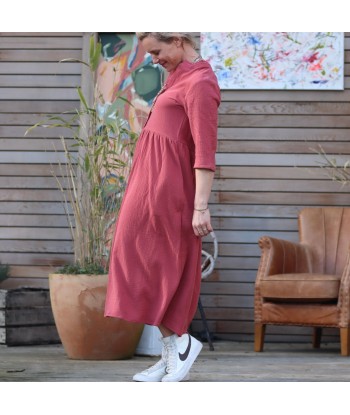 Robe Aline - double gaze de coton terracotta rosé le des métaux précieux