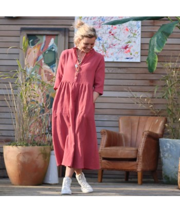 Robe Aline - double gaze de coton terracotta rosé le des métaux précieux