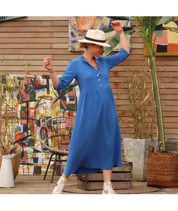 Robe Aline - double gaze de coton bleu majorelle pas cher chine