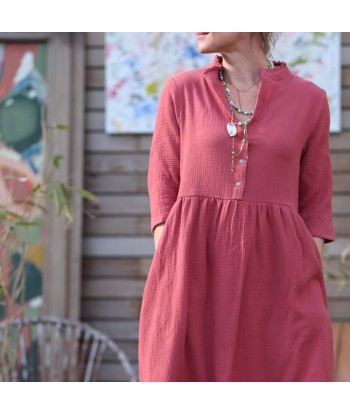 Robe Aline - double gaze de coton terracotta rosé le des métaux précieux