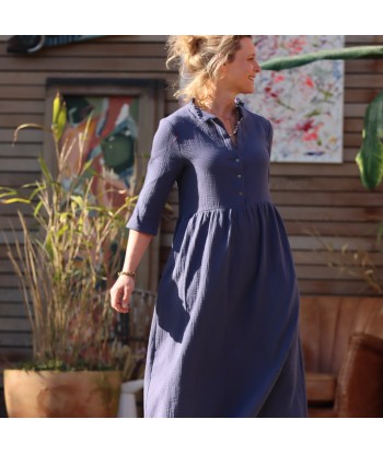 Robe Aline - double gaze de coton bleu indigo 50-70% off 