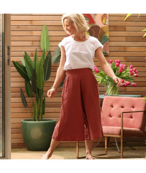 Jupe-culotte Margaux double gaze de coton terracotta est présent 