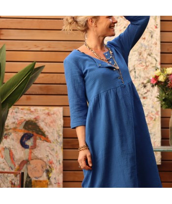 Robe Soline - double gaze de coton bleu majorelle de l' environnement