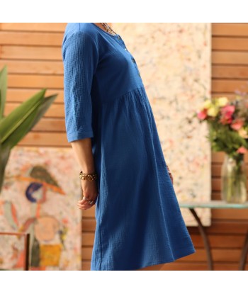 Robe Soline - double gaze de coton bleu majorelle de l' environnement